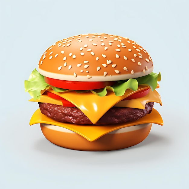 Burger 3d render on white background