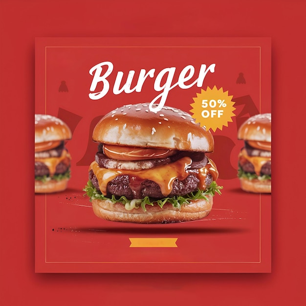 Photo burger 50 off social media poster design