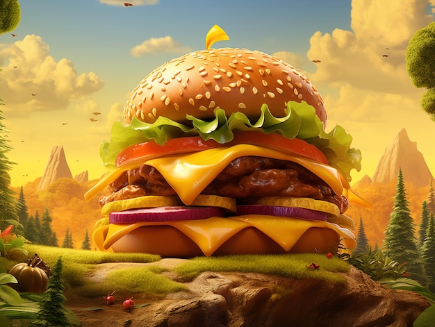 burger on a bright yellow background