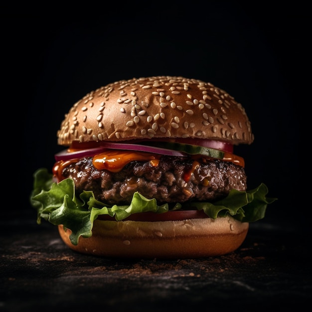 Burger on a dark background