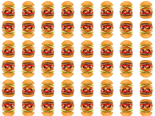 Burger fast food on plates on white background