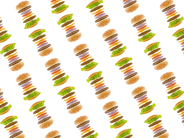 Burger fast food on plates on white background