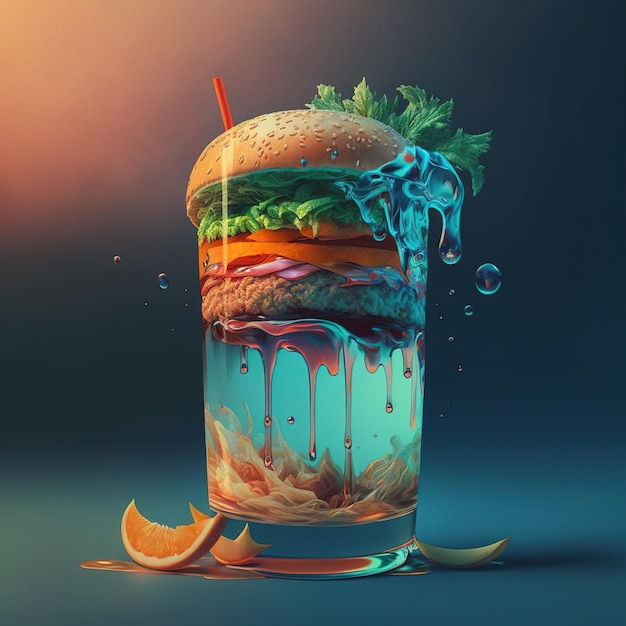 burger fit inside a glass concept illustration