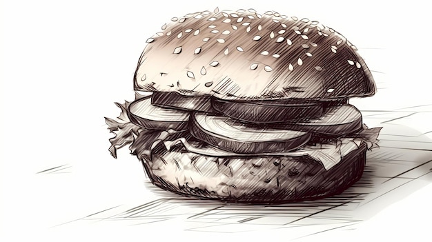 Burger or hamburger hand drawn sketch style illustration ai generative