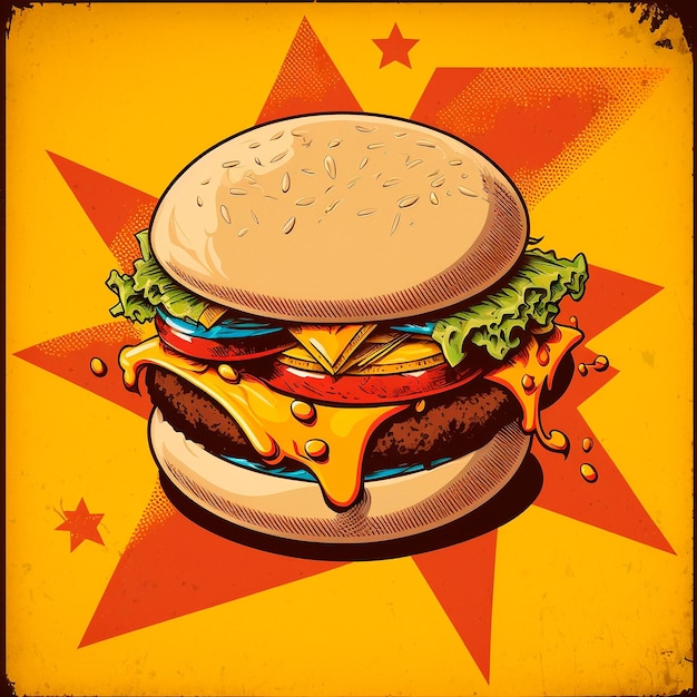 Burger image drawing retro art