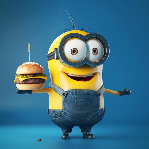 Burger image with minions cartoon and coke product promotion