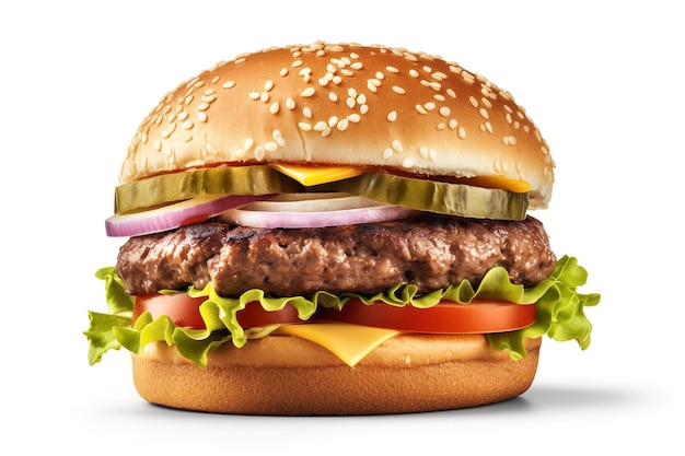 Burger isolated white background Generative AI