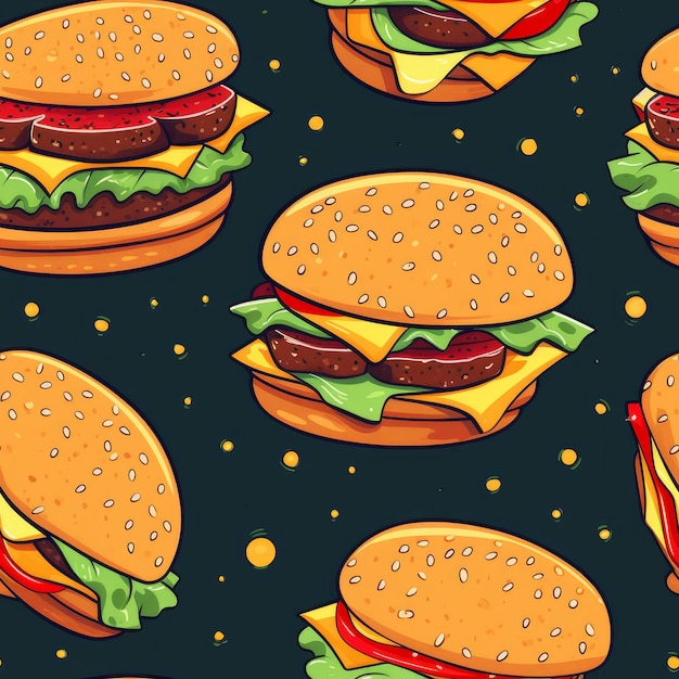 Burger seamless pattern bread Cheese color Generate Ai