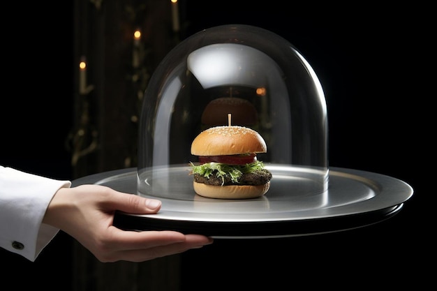 Photo burger served on a levitating plate