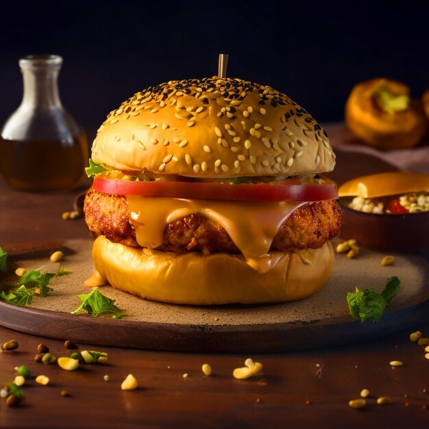 A burger that's a foodie's dream a perfectly cooked golden crust sesame seeds adding texture