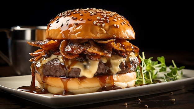 burger topped with foie gras truffle and onions