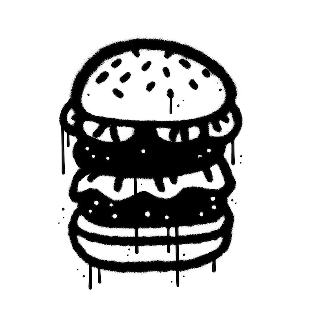 Burger in urban graffiti style isolated black on white textured hand drawn vector illustration stree