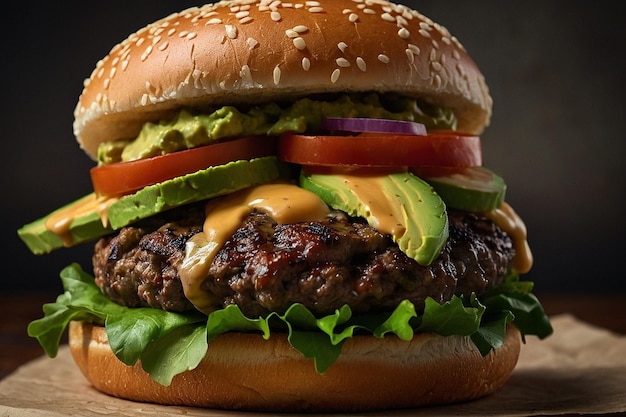 Burger with avocado and chipotle aioli