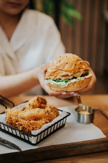 Burger with cheese and pepper