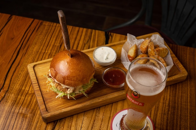 burger with chicken, cheese and lettuce