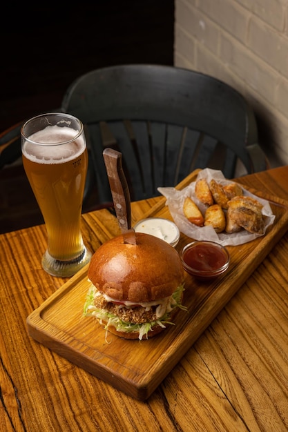 burger with chicken, cheese and lettuce