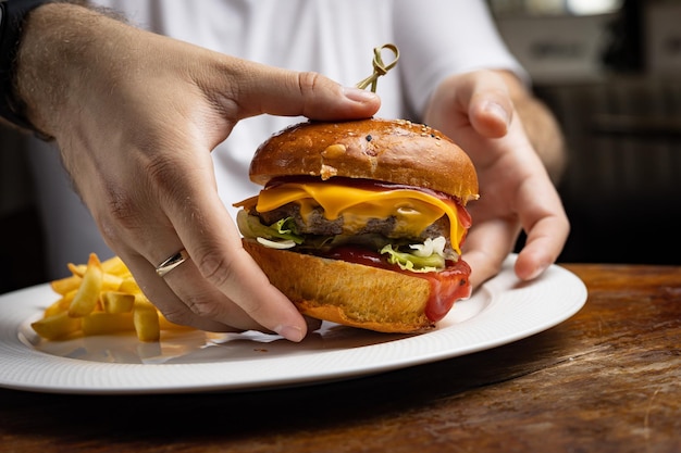 burger with chicken, cheese and lettuce