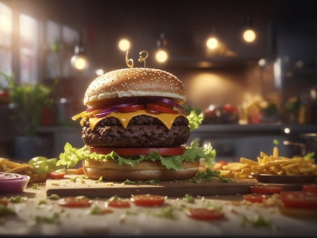 Burger with chips AI Image