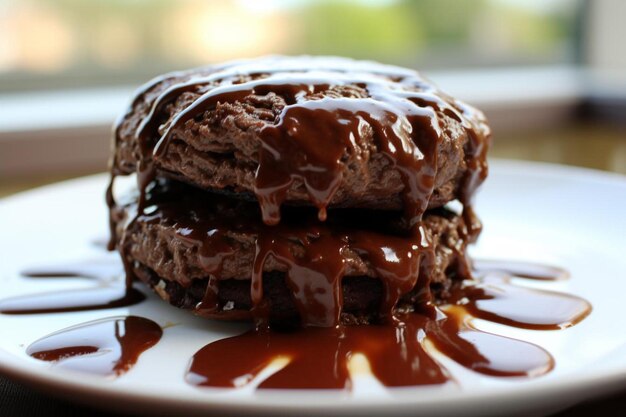 Photo burger with chocolate sauce drizzle