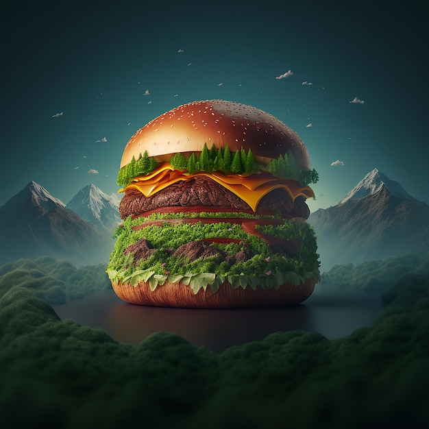 Burger with creative background