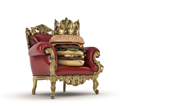 Burger with crown 3d rendering