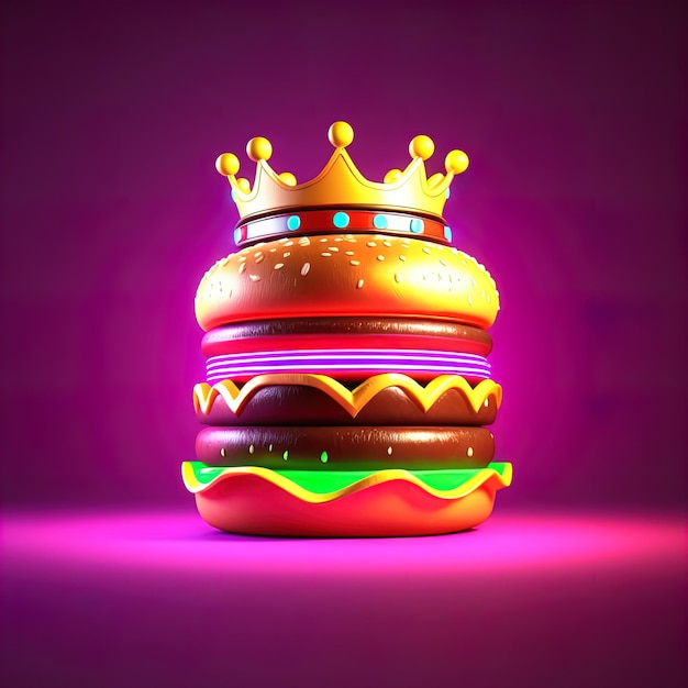 burger with a crown on the tablebig burger with crown 3 d illustration