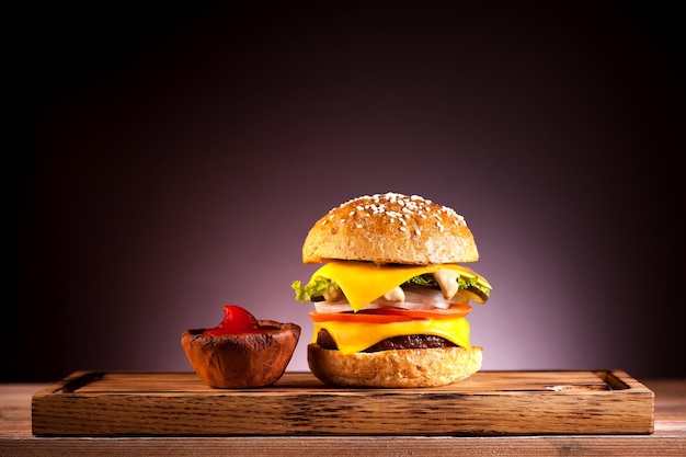 Burger with cutlet and ketchup