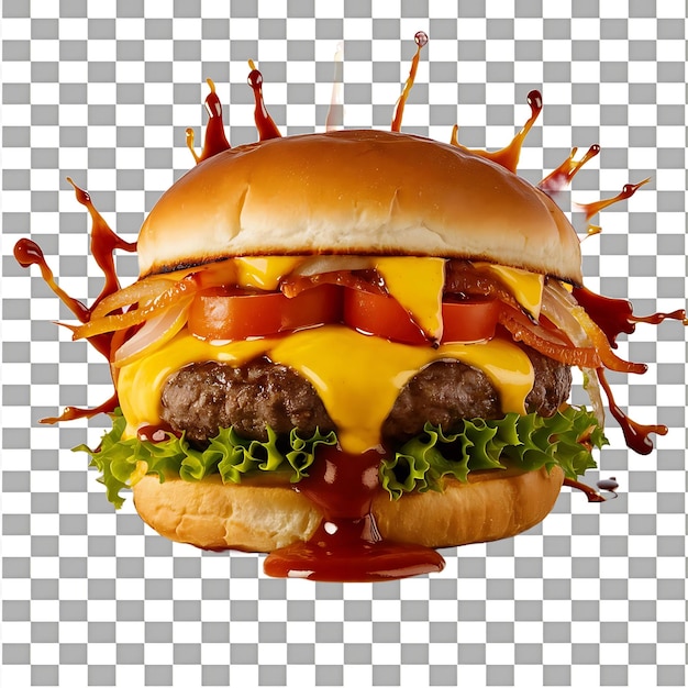 burger with a delightful splash of sauce isolated on transparent background