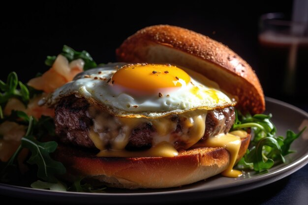 Burger with egg and big cutlet created with Generative AI technology