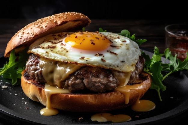 Burger with egg and big cutlet created with Generative AI technology