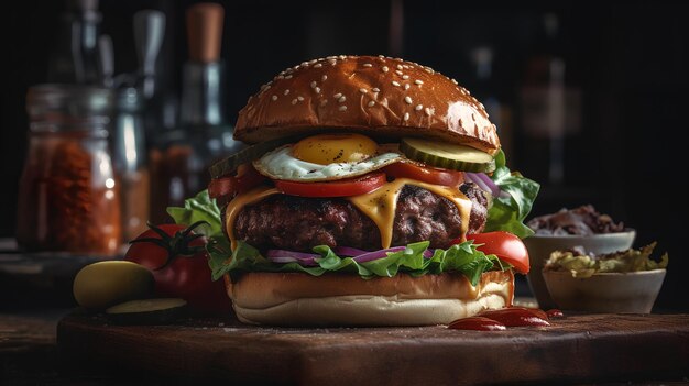 A burger with a fried egg on it