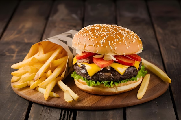 Burger with Fries and Ingredients