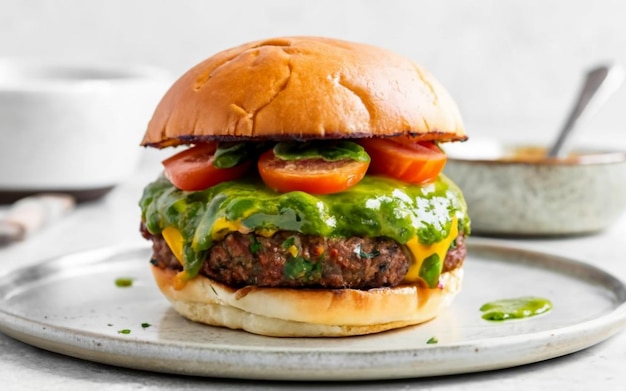 Burger with Pesto Drizzle