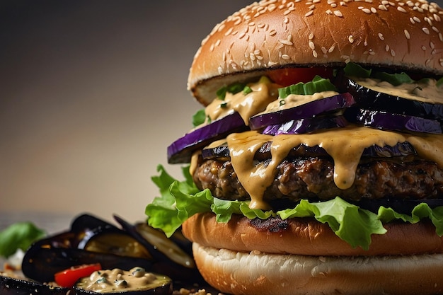 Burger with roasted eggplant and tahini