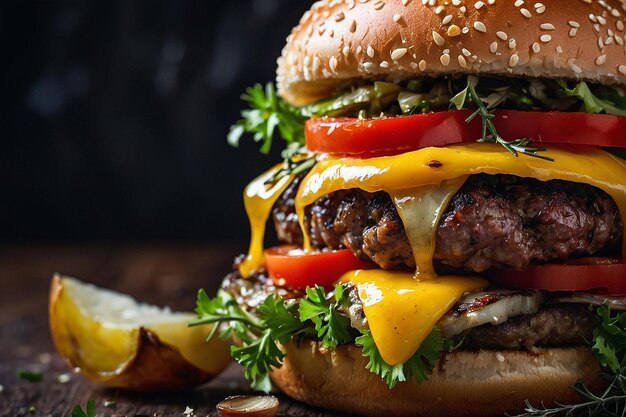 Burger with roasted garlic and thyme