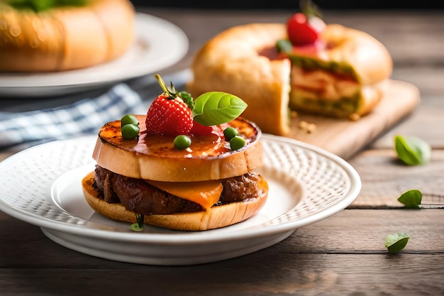 A burger with a strawberry jam on it