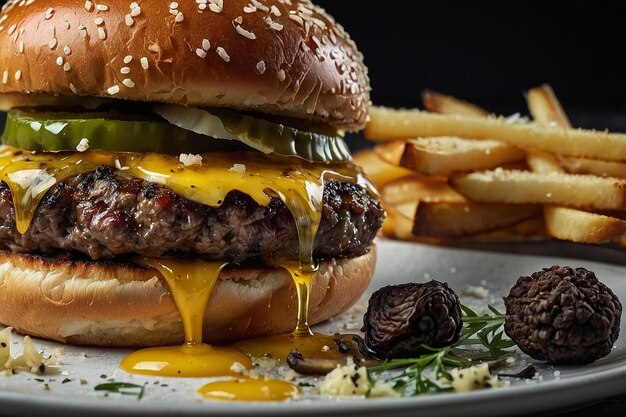 Burger with truffle oil and parmesan