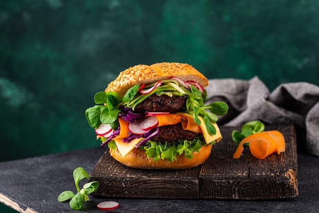 Burger with vegetables and plantbased cutlet