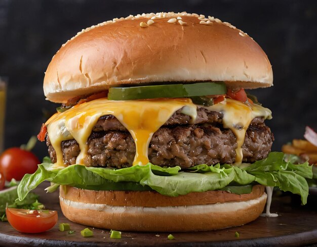 burger on wooden table background