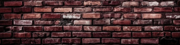 Burgundy Brick Wall Background Panoramic Banner Generative AI