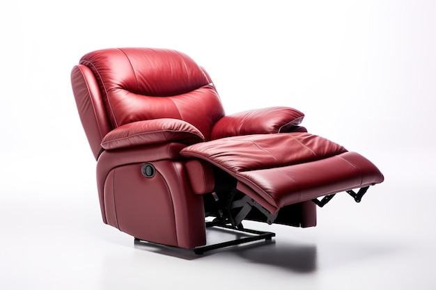 A Burgundy Leather Recliner Ready For Relaxation on a Clear PNG or White Background