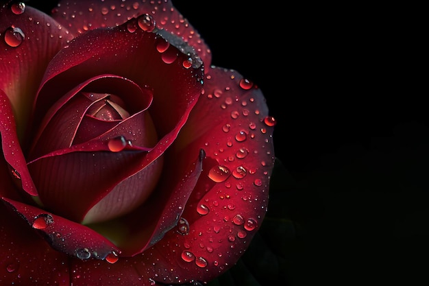 Burgundy rose with water drops on a black background Generative Ai