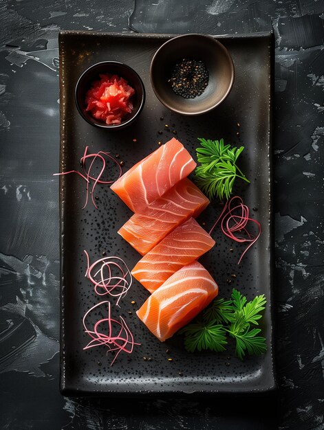 Photo buri yellowtail sashimi on a dark toned plate