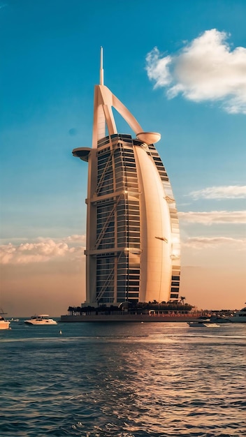 Burj al arab in the daytime sea and blue sky