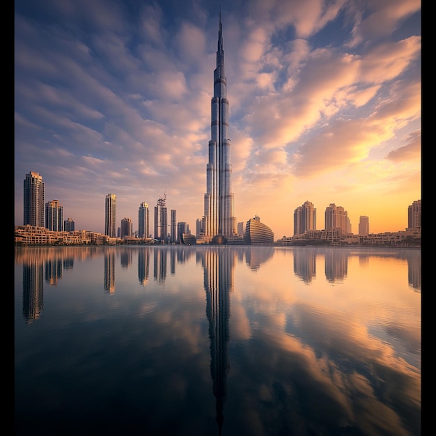 Photo burj khalifa in a peaceful morning light