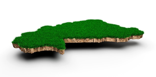 Burkina Faso Map soil land geology cross section with green grass and Rock ground texture 3d