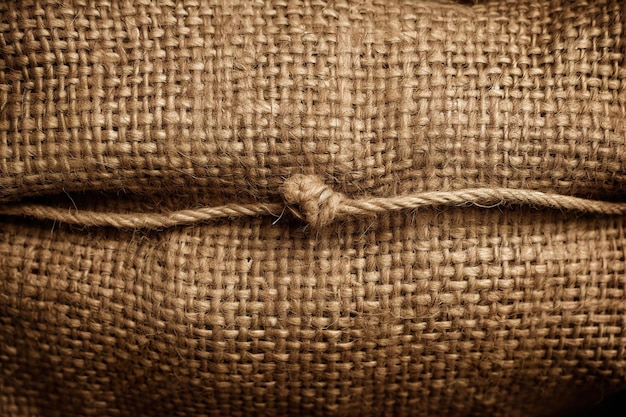 A burlap bag with a knot on the top