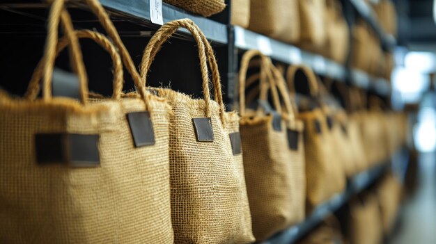 Photo burlap bags on shelf