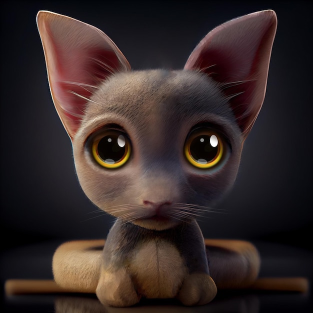 Burmese. Adorable cat puppy. 3d illustration of a kitten with big bright eyes. All cat breeds