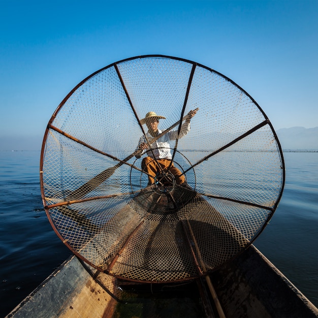 Burmese fisherman at Inle lake, Myanmar